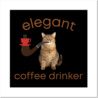 Elegant Coffee Drinker | Smoking Cat | Cat Cigar | Funny Cat Posters and Art